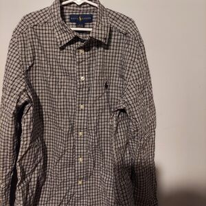 Ralph Lauren Boy's Plaid Shirt Large 14-16 Black Long Sleeve Button Down Preppy